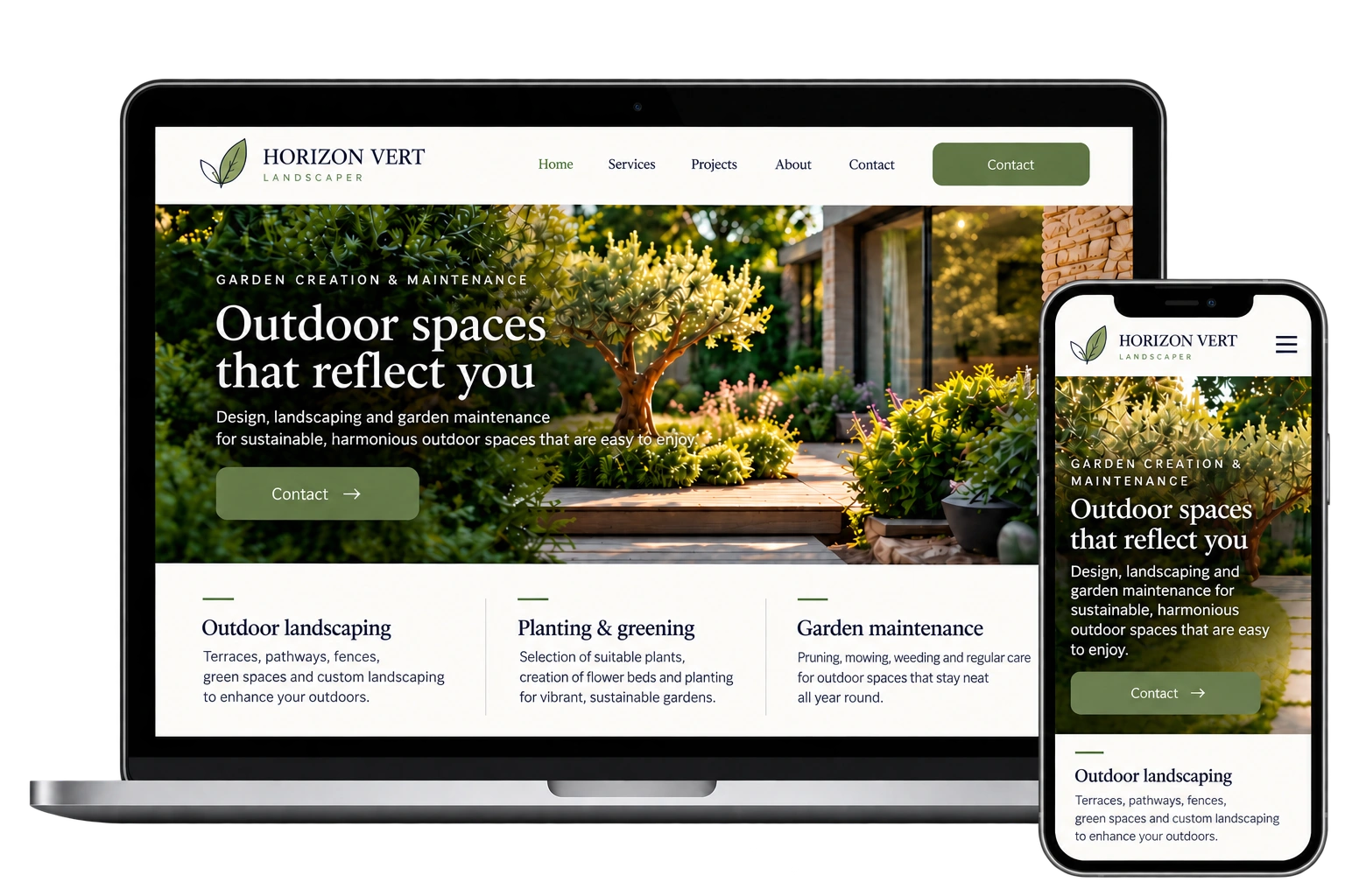 Horizon Vert website on desktop and mobile