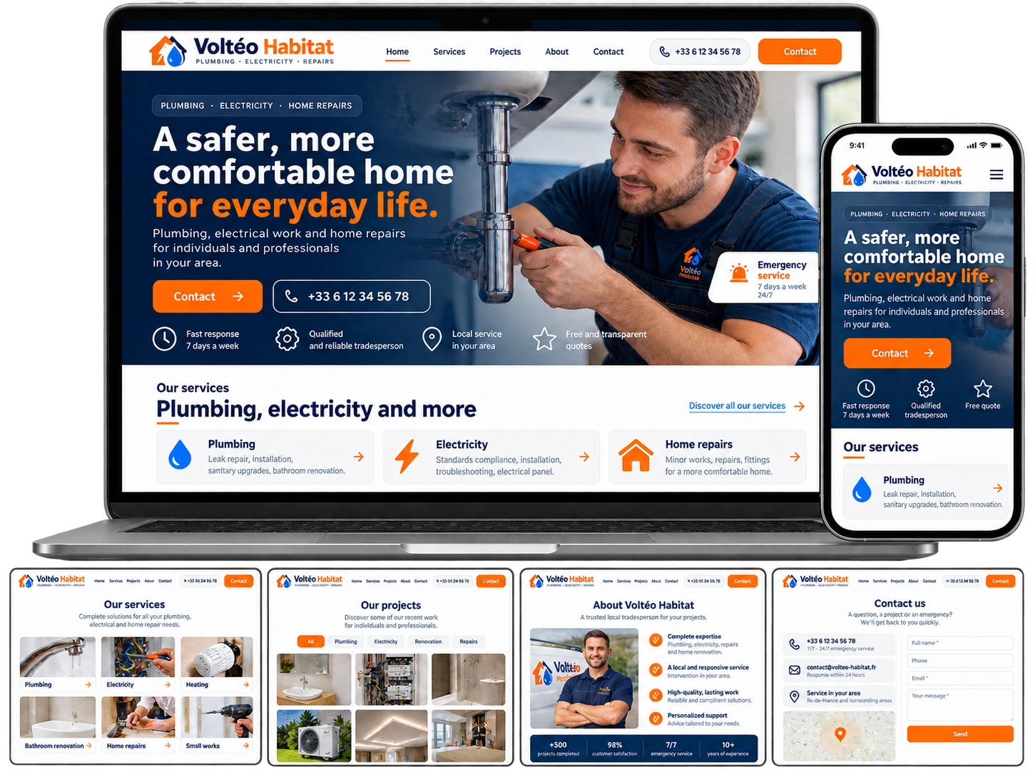 Voltéo Habitat website on desktop and mobile